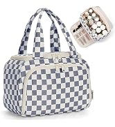 Narwey Checkered Travel Toiletry Bag for Women Large Makeup Bag, Wide-open Cosmetic Make Up Organ...
