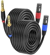 Jozzai 2 Pack XLR to 1/4 Inch (6.35mm) TRS Mono Jack Microphone Cable, 50FT, Balanced 3 Pin XLR F...