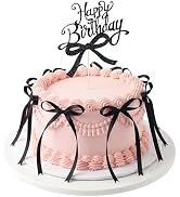Bow Cake Toppers 18 PCS Black Ribbon Bows for Cake with 1 PCS Happy Birthday Cakes Topper Coquett...
