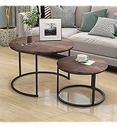 HOJINLINERO Round Coffee Table,Nesting Coffee Table Set of 2,Center Tables for Living Room,Office...