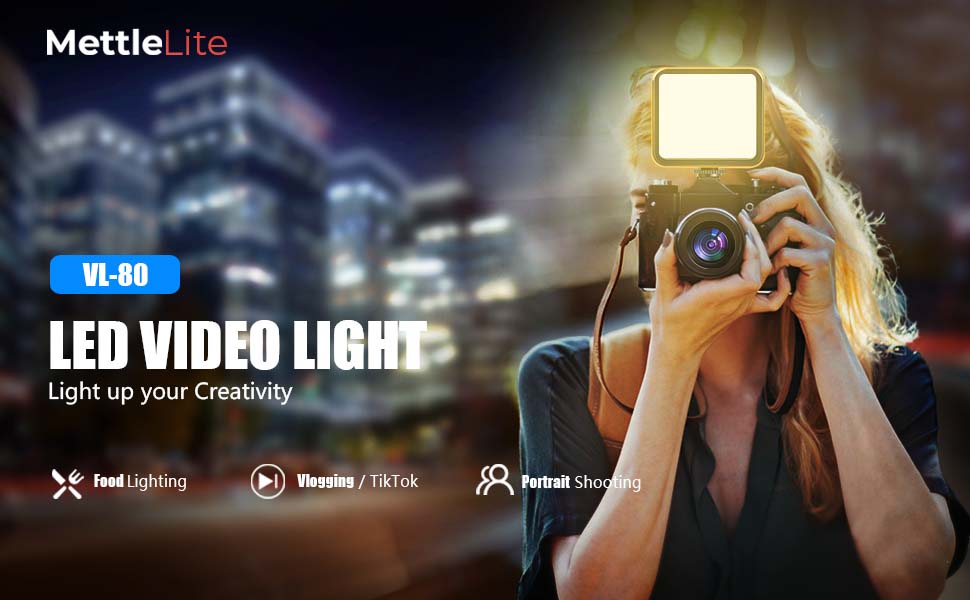 Mettlelite VL80 video light on camera with warm lighting