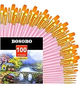 BOSOBO Paint Brushes Set, 10 Pack 100 Pcs Round Pointed Tip Paintbrushes Nylon Hair Artist Acryli...