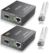 2 Pack Fiber Ethernet Media Converter, WTSFOPTC Fiber Optic Transceiver with 2 Pcs 1.25Gbps SFP T...