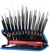 Antonki 12 Pack Precision Tweezers Set, Point and Slant Metal Tweezer Kits for Craft, Soldering, ...