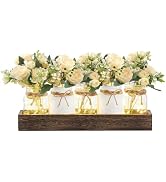Mkono Mason Jar Lights Centerpiece Table Decor for Dining Room Farmhouse Wood Tray with Flowers V...