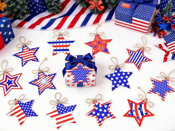 24 Pcs Patriotic Star Hanging Decorations