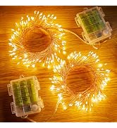 2 Pack Fairy Lights Battery Operated, 5Ft 60 LEDs Firecracker Twinkle Lights with Remote, Copper ...