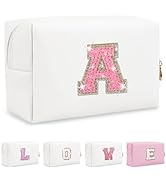 Small Initial Patch Makeup Bag Personalized Gifts Make Up Bag,White Cute PU Leather Glitter Lette...