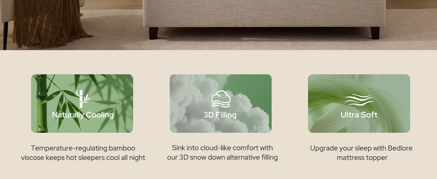 Naturally Cooling Upgrade your sleep with Bedlore mattress topper