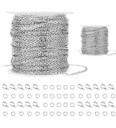 WXJ13 Chains for Jewelry Making 36FT 2 Rolls, Silver Stainless Steel Jewelry Chains with 60 Piece...