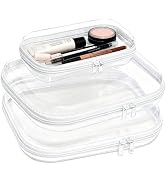 PGAXM 3PCS Clear Hard Plastic Zipper Case, Double Zippers Hard Pouch, Portable Travel Organizer B...
