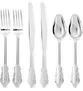 Joyido 300Pieces Silver Plastic Silverware - Heavy Duty Silver Disposable Utensils - Fancy Plasti...