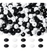 NUKAYAI 200Pcs Silicone Lentil Beads, Black and White 12mm Silicone Abacus Beads for Keychain Mak...