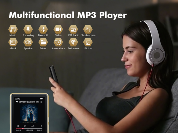 64GB MP3 Player with Bluetooth 5.3, Portable Music Player with Voice Recorder ,FM Radio, Pedometer