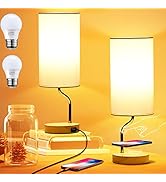 Smart Bedside Table Lamp Set of 2 with Wireless Charger & USB Port - Touch Control LED Desk Lamp ...
