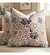 GIGIZAZA Floral Velvet Pillow Covers - 18x18 Throw Pillows Vintage Brown Covers Decorative Couch ...