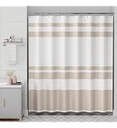 AmazerBath Shower Curtain, Washable Cloth Khaki Shower Curtain with 12 Shower Curtain Hooks, Fabr...