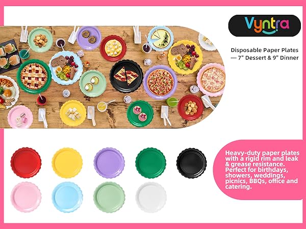 7 9 inch dessert dinner disposable paper plates red yellow green white black pink blue
