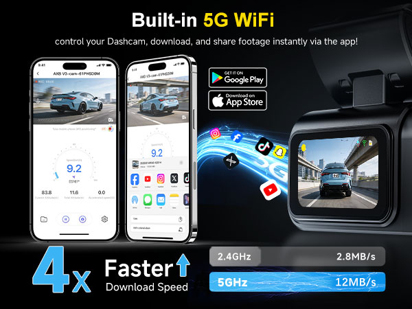 Dual Dash Cam Front and Rear: 4K+2.5K Dash Camera for Cars Built-in 5G WiF aPP Control Car Dashcam