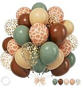 Green and Brown Balloons, 12 Inchs Sage Green Deer Print Gold Confetti Balloons for Kids Woodland...