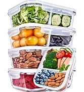 PrepNaturals 5 Pack 36 Oz Glass Meal Prep Containers - Dishwasher Microwave Freezer Oven Safe - G...