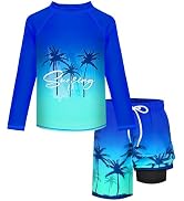 Boys Rash Guard Swim Set with Swim Trunks Bathing Suit Long Sleeve Swim Shirt Quick Dry Swimsuit ...