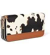 KAROMUS Cow Print Wallet for Women, Western Large Capacity Purse, Cowhide Cute Double Zippers Car...