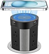 Pop Up Outlet for Countertop, 15W Wireless Charger PD 45W, 2 USB-A & 2 USB-C & 8AC Outlets 15A Ta...