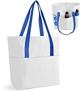 MAFYE Canvas Tote Bag with Pockets, 12oz Cotton Tote Bags Bulk for Women, Sublimation Blanks W/Lo...