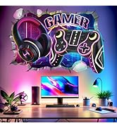 Gamer Wall Decals for Kids Boys: Peel and Stick Cool Gaming Video Gameing Wall Stickers - Wall De...