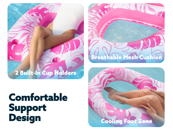 SLOOSH Inflatable Pool Floats Lounger with Cup Holders Foot Rest for Adult