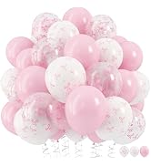 HILAVO Pink Bow Balloons, 12 Inch Pastel Light Pink Transparent White Bow Print Coquette Balloon ...