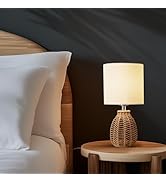 Fengarolam Small Rattan Table Lamp,14.3" Nightstand Bedside Lamp with Linen Fabric Lampshade, Han...