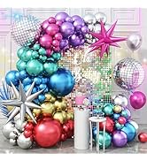 Metallic Balloon Arch Garland Kit, Disco Party Decorations with Chrome Rainbow Colorful Purple Te...