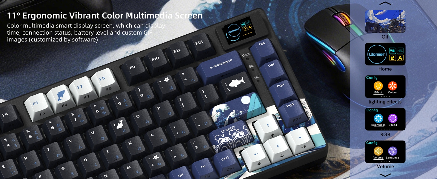 75% Keyboard with Color Multimedia Display Mechanical Gaming Keyboard