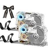 Phomemo A30 P15 Exclusive Embellish Gold Print on Black Satin Ribbon, Fabric Ribbons for Gift Wra...