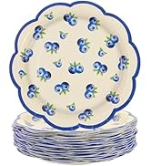 BOKFJBP 50pcs Blueberry Scalloped Paper Plates-7Inch Disposable Dinner Dessert Plates Blueberry B...