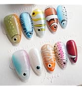 Almond Press On Nails, Cute Fish Fake Nails with Clownfish & Tropical Fish Design, Colorful Ocean...