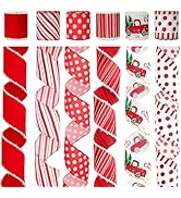 KINGLAKE Christmas Ribbon Wired 2.5" Red and White Christmas Tree Ribbon 30 Yards Red White Xmas ...