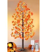 TURNMEON Fall Decor 6 Ft Lighted Prelit Fall Maple Tree with Remote Control Timer 135 LEDs Thick ...