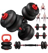 LIFERUN 45/67 LB Adjustable Dumbbell Set, Soft PVC, 4-in-1 Home Gym Set | Used as Barbell, Dumbbe...