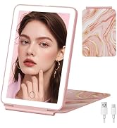 FUNTOUCH Rechargeable Travel Makeup Mirror with Light, 2000mAh Portable Makeup Mirror with 3-Colo...