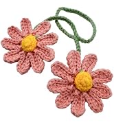 danytes Handmade Crochet Daisy Car Hanging Charm - Cute Rearview Mirror Decor for Women, Floral C...