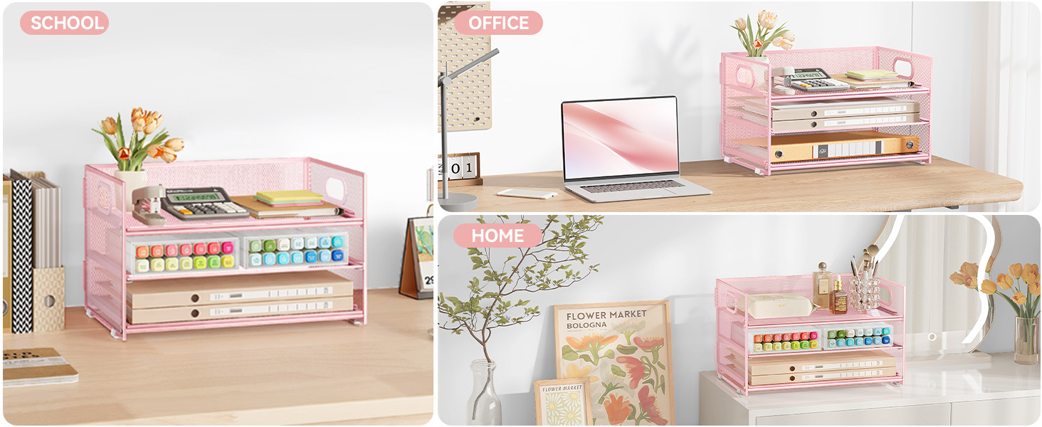 different scenarios for 3 tier mesh paper organizer