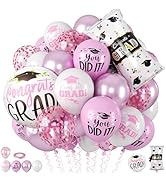 Pink Graduation Balloons, Grad Round Foil Balloons, Metallic Confetti Pink White Balloon for Cong...