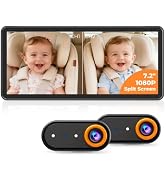 LUCKVIEW BM5PRO Dual Baby Car Camera, 7.2" 1080P Split Monitor | Split Screen for Two Kids, Auto ...