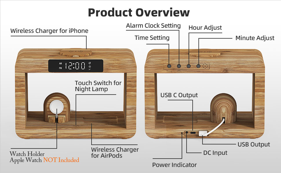 Wireless Charging Station with Alarm Clock