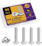 M4 x 20mm Machine Screws, 30PCS Pan Head Machine Screws 304 Stainless Steel Metric Assortment, Tr...