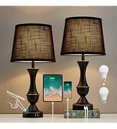 Luvkczc Black Touch Table Lamps Set of 2, 22" Tall Bedside Lamps with USB C+A Charging Ports, Nig...