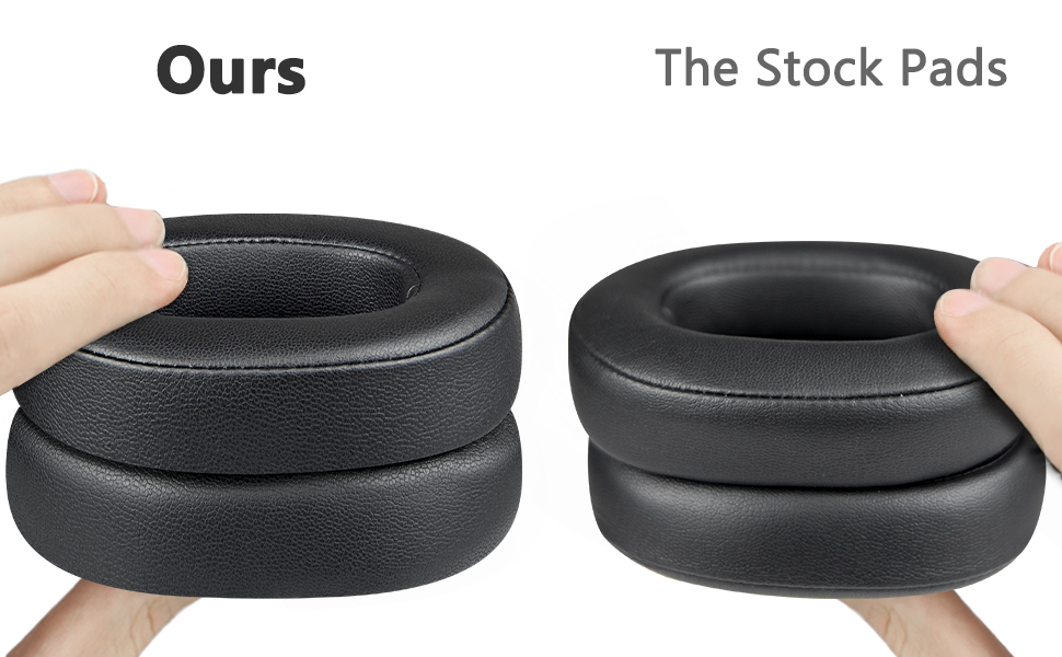 Text reads 'Ours' and 'The Stock Pads'. Close-up shots of black circular cleaning pad attachments shown from various angles.